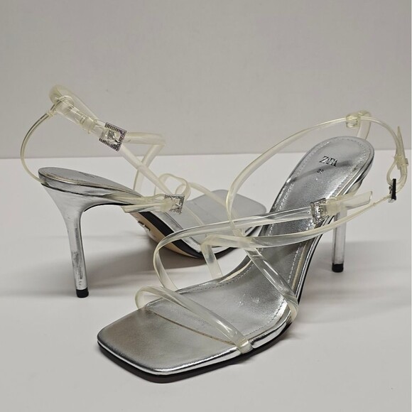 Zara Clear Invisible Vinyl Straps High Heel Strappy Sandals Women's 7.5 - Picture 1 of 10